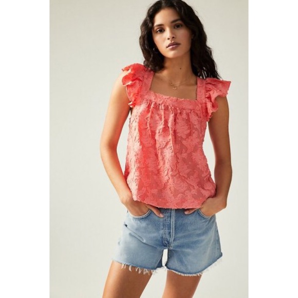 NWT ANTHROPOLOGIE AMBER RUFFLED TANK IN PINK - Picture 2 of 8